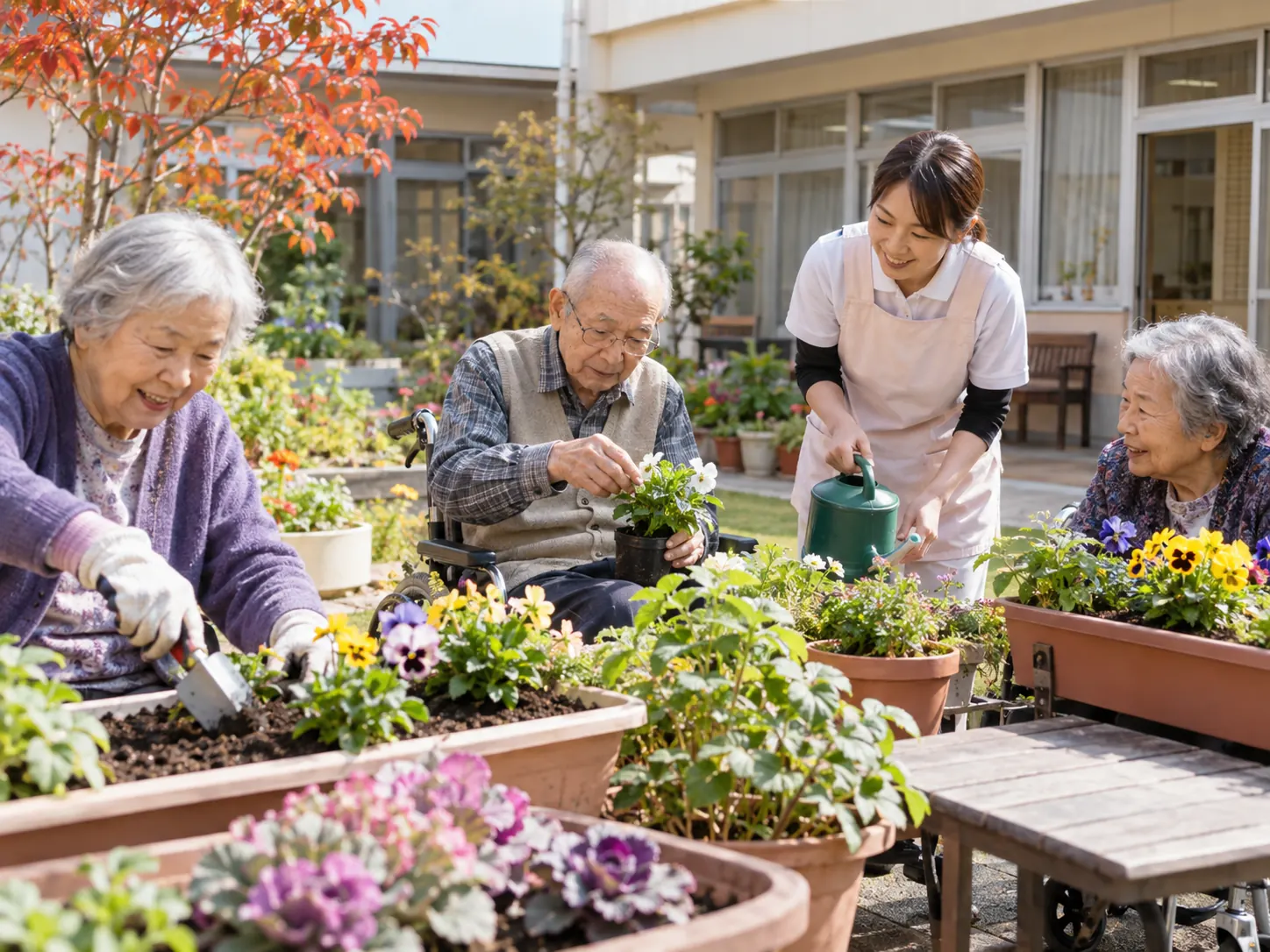 秋の園芸活動を楽しむ入居者の皆さま